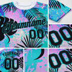 Custom Teal Black 3D Pattern Design Hawaii Palm Leaves Performance T-Shirt detail
