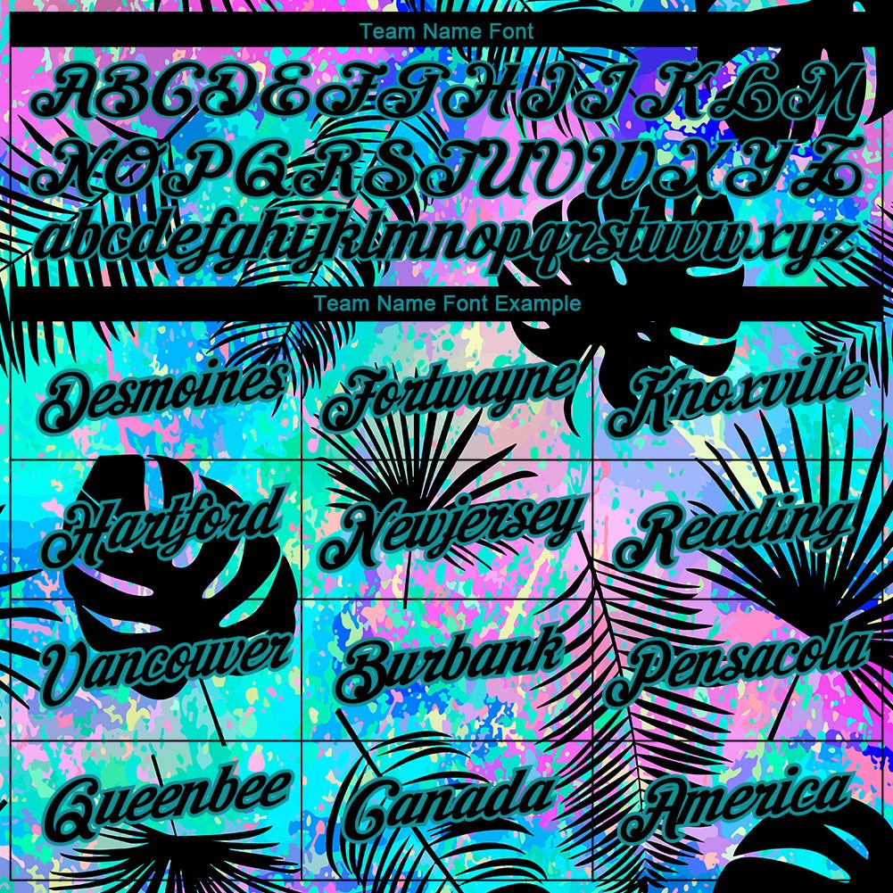 Custom Teal Black 3D Pattern Design Hawaii Palm Leaves Performance T-Shirt photo 2