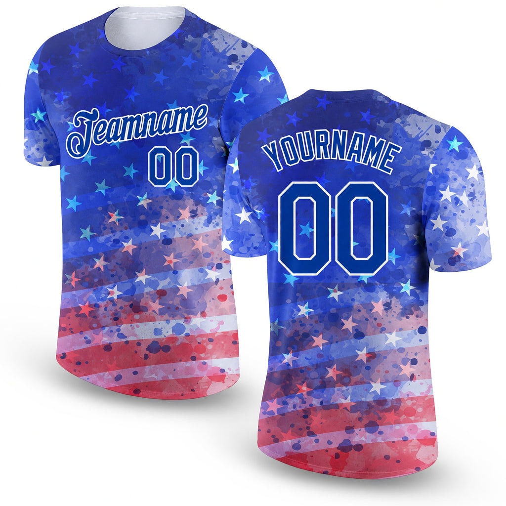 Custom Royal Red-White 3D American Flag Patriotic Performance T-Shirt
