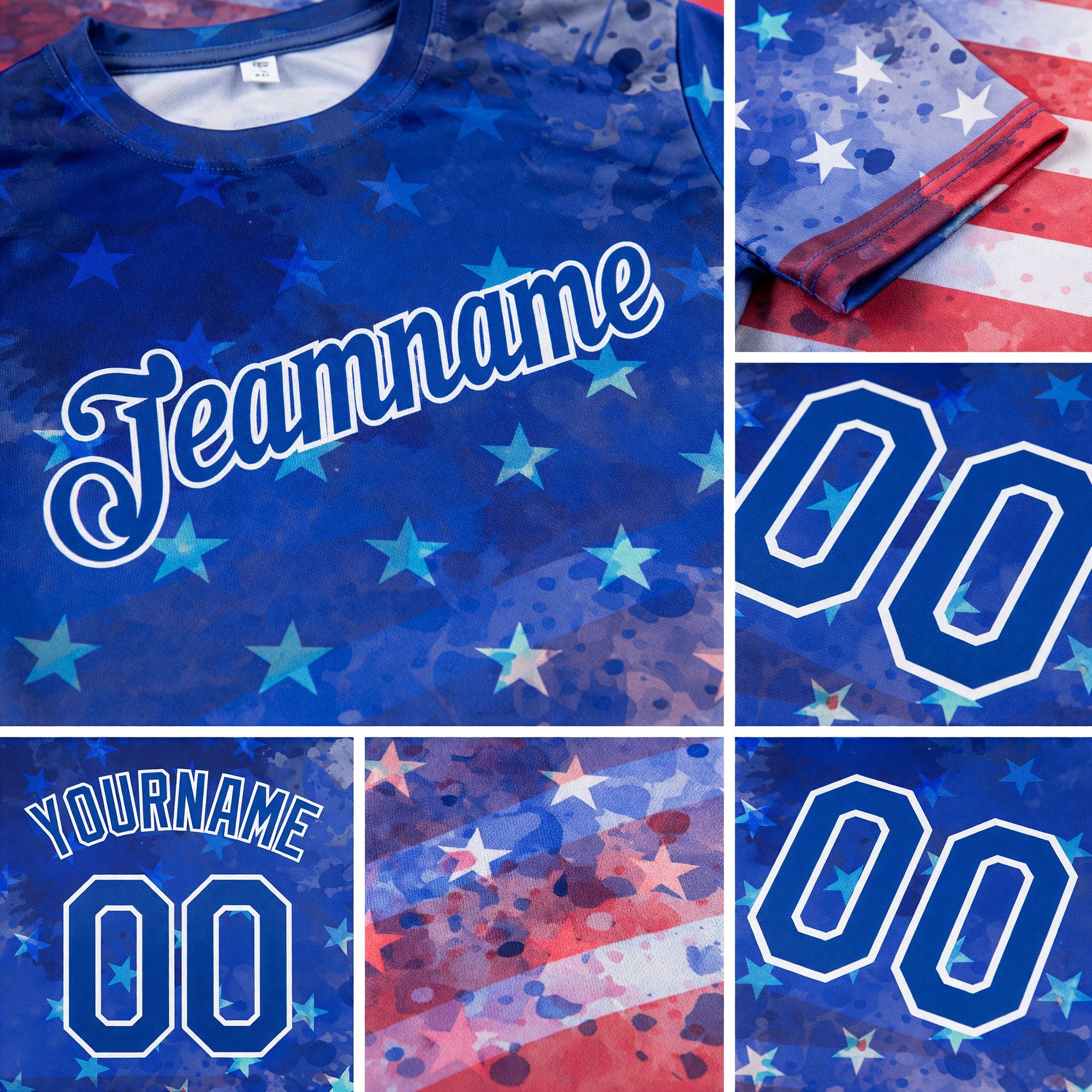 Custom Royal Red-White 3D American Flag Patriotic Performance T-Shirt detail