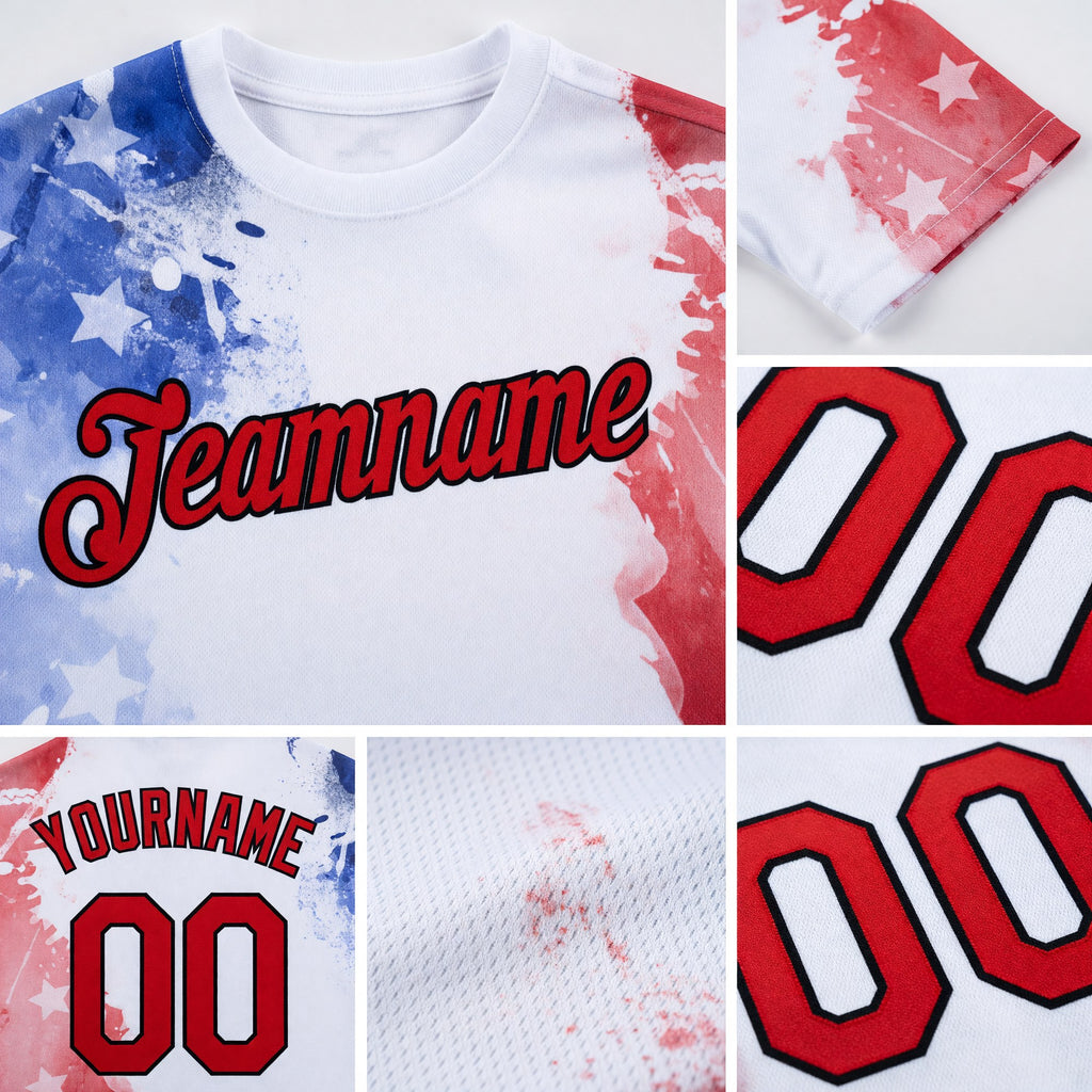 Custom White Red-Black 3D American Flag Patriotic Performance T-Shirt detail