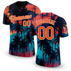 Custom Black Orange-White 3D Pattern Design Tropical Hawaii Palms Trees Performance T-Shirt