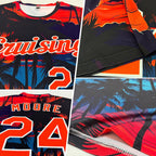 Custom Black Orange-White 3D Pattern Design Tropical Hawaii Palms Trees Performance T-Shirt photo 2