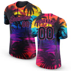 Custom Black Pink 3D Pattern Design Tropical Hawaii Palms Trees Performance T-Shirt