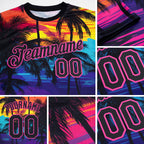 Custom Black Pink 3D Pattern Design Tropical Hawaii Palms Trees Performance T-Shirt detail