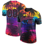 Custom Black Pink 3D Pattern Design Tropical Hawaii Palms Trees Performance T-Shirt photo 1