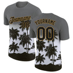 Custom Gray Black-Old Gold 3D Pattern Design Tropical Hawaii Palms Trees Performance T-Shirt