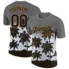 Custom Gray Black-Old Gold 3D Pattern Design Tropical Hawaii Palms Trees Performance T-Shirt photo 1