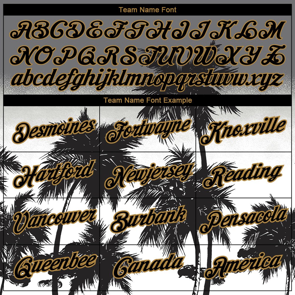Custom Gray Black-Old Gold 3D Pattern Design Tropical Hawaii Palms Trees Performance T-Shirt photo 2