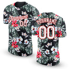 Custom Black White-Red 3D Pattern Design Tropical Hawaii Plant Performance T-Shirt