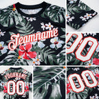 Custom Black White-Red 3D Pattern Design Tropical Hawaii Plant Performance T-Shirt detail