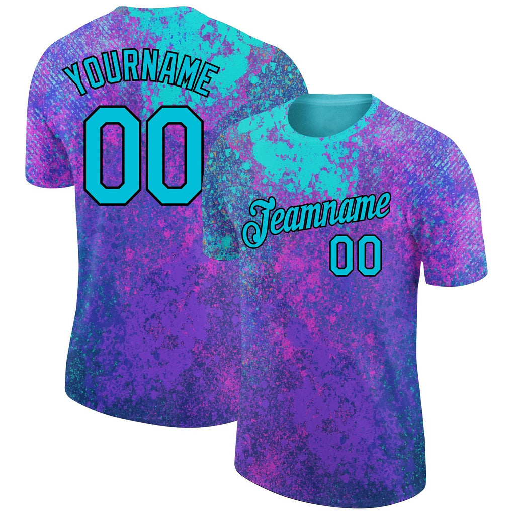Custom Purple Lakes Blue-Black 3D Pattern Design Holi Festival Color Powder Performance T-Shirt photo 1