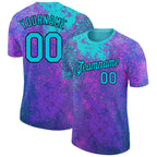 Custom Purple Lakes Blue-Black 3D Pattern Design Holi Festival Color Powder Performance T-Shirt photo 1