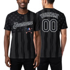 Custom Black White 3D Skull With American Flag Performance T-Shirt worn front and back