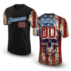 Custom Black Crimson-Blue 3D Skull With American Flag Performance T-Shirt