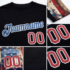 Custom Black Crimson-Blue 3D Skull With American Flag Performance T-Shirt detail