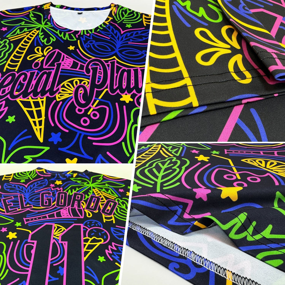 Custom Navy Purple 3D Pattern Design Hawaii Summer Holiday Party Performance T-Shirt photo 2