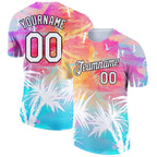 Custom White Black 3D Pattern Design Hawaii Palm Leaves Performance T-Shirt photo 1