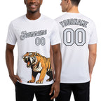 Custom White Black 3D Pattern Design Tiger Performance T-Shirt worn front and back