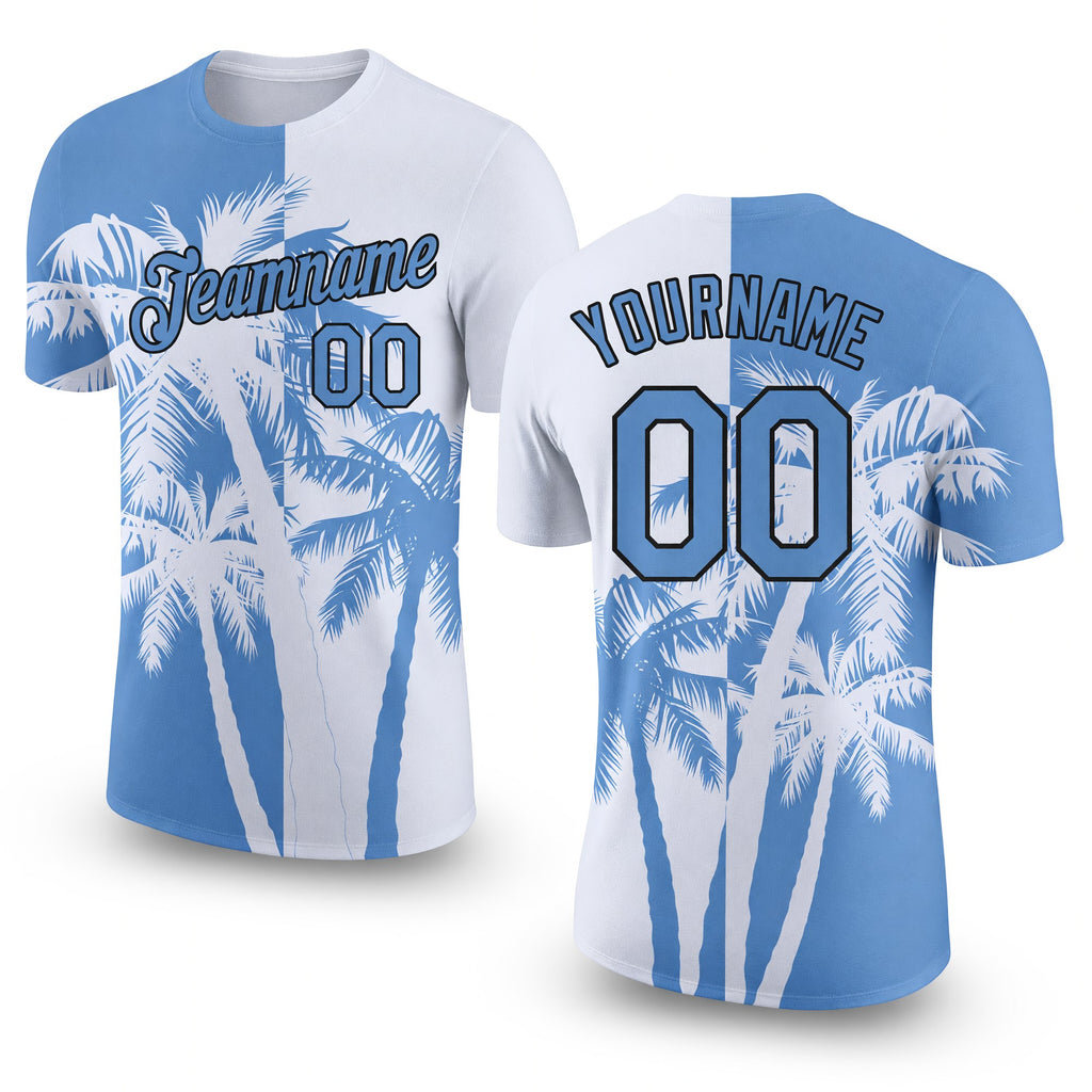 Custom White Light Blue-Black 3D Pattern Design Hawaii Coconut Trees Performance T-Shirt