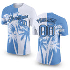 Custom White Light Blue-Black 3D Pattern Design Hawaii Coconut Trees Performance T-Shirt