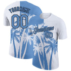 Custom White Light Blue-Black 3D Pattern Design Hawaii Coconut Trees Performance T-Shirt photo 1