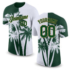 Custom Green Old Gold-White 3D Pattern Design Hawaii Coconut Trees Performance T-Shirt
