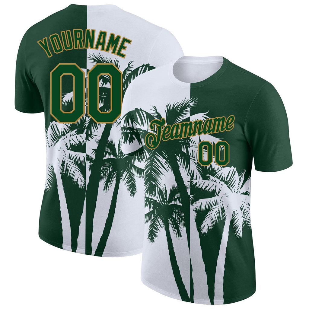 Custom Green Old Gold-White 3D Pattern Design Hawaii Coconut Trees Performance T-Shirt photo 1