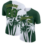 Custom Green Old Gold-White 3D Pattern Design Hawaii Coconut Trees Performance T-Shirt photo 1