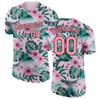 Custom Pink Medium Pink-Black 3D Pattern Design Hawaii Palm Leaves And Flowers Performance T-Shirt