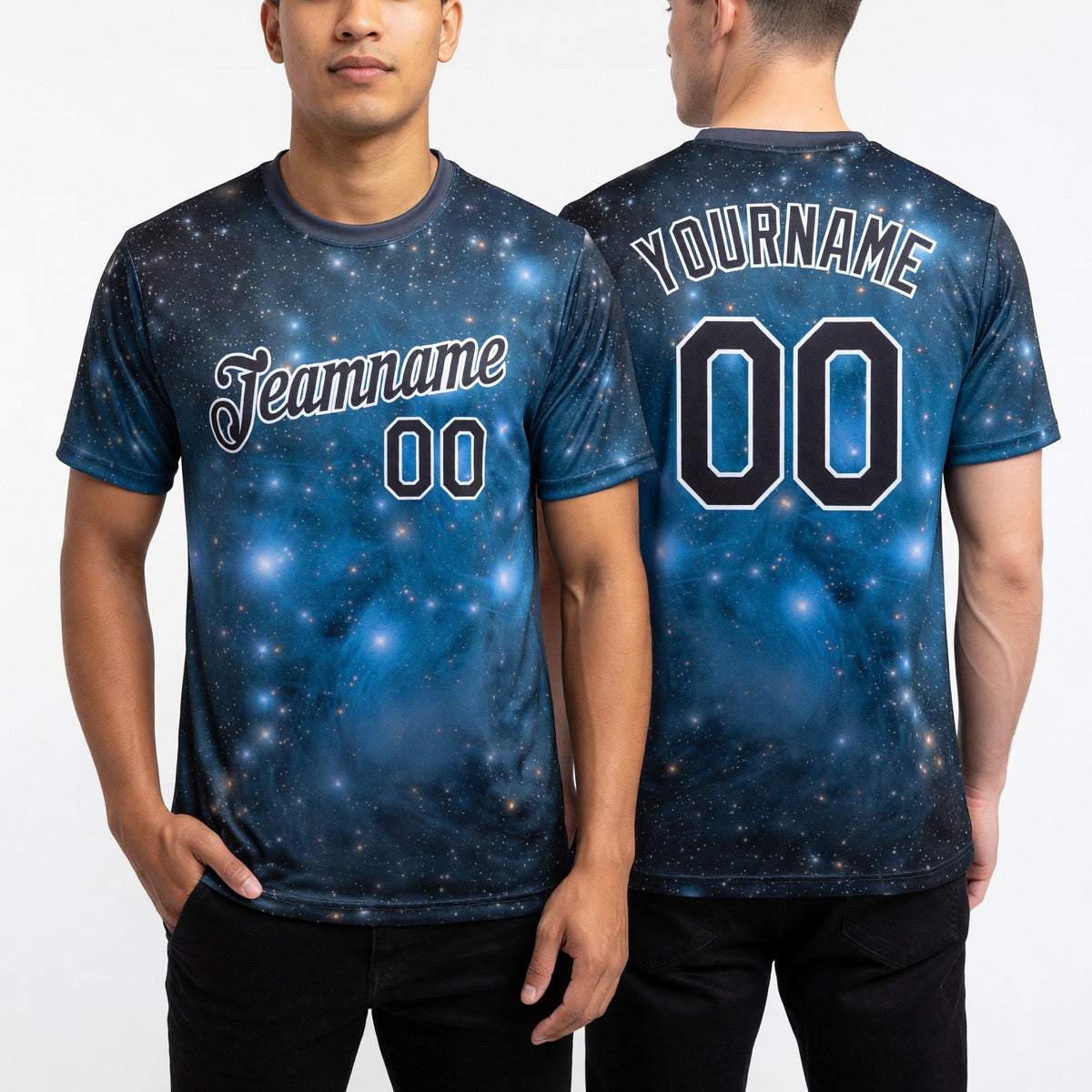 Custom Tie Dye Black-White 3D Performance T-Shirt worn front and back