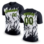 Custom Black Neon Green-White 3D Pattern Design Abstract Sharp Shape Performance T-Shirt