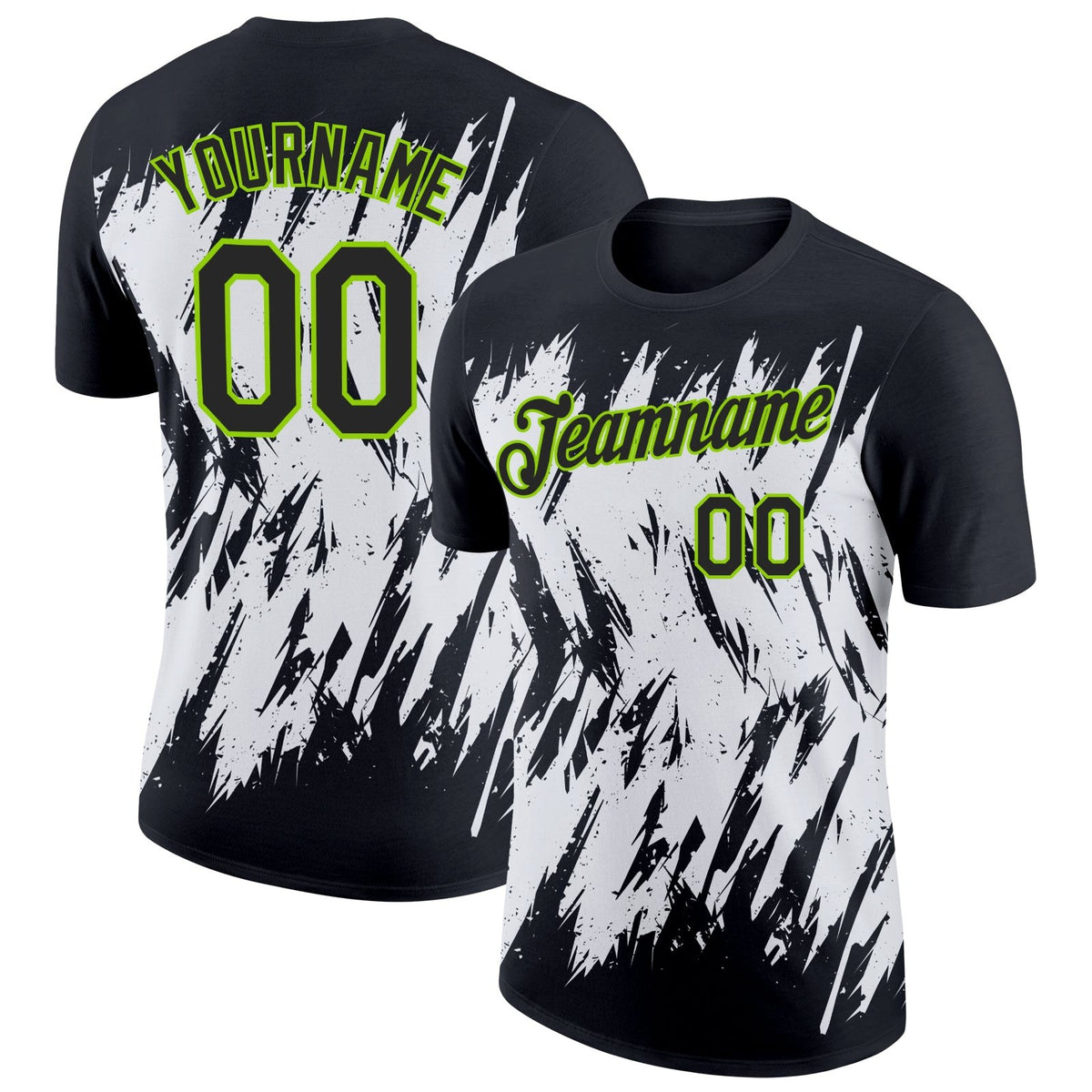 Custom Black Neon Green-White 3D Pattern Design Abstract Sharp Shape Performance T-Shirt photo 1