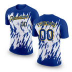Custom Royal White-Yellow 3D Pattern Design Abstract Sharp Shape Performance T-Shirt