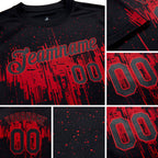 Custom Black Red 3D Pattern Design Dripping Splatter Art Performance T-Shirt detail