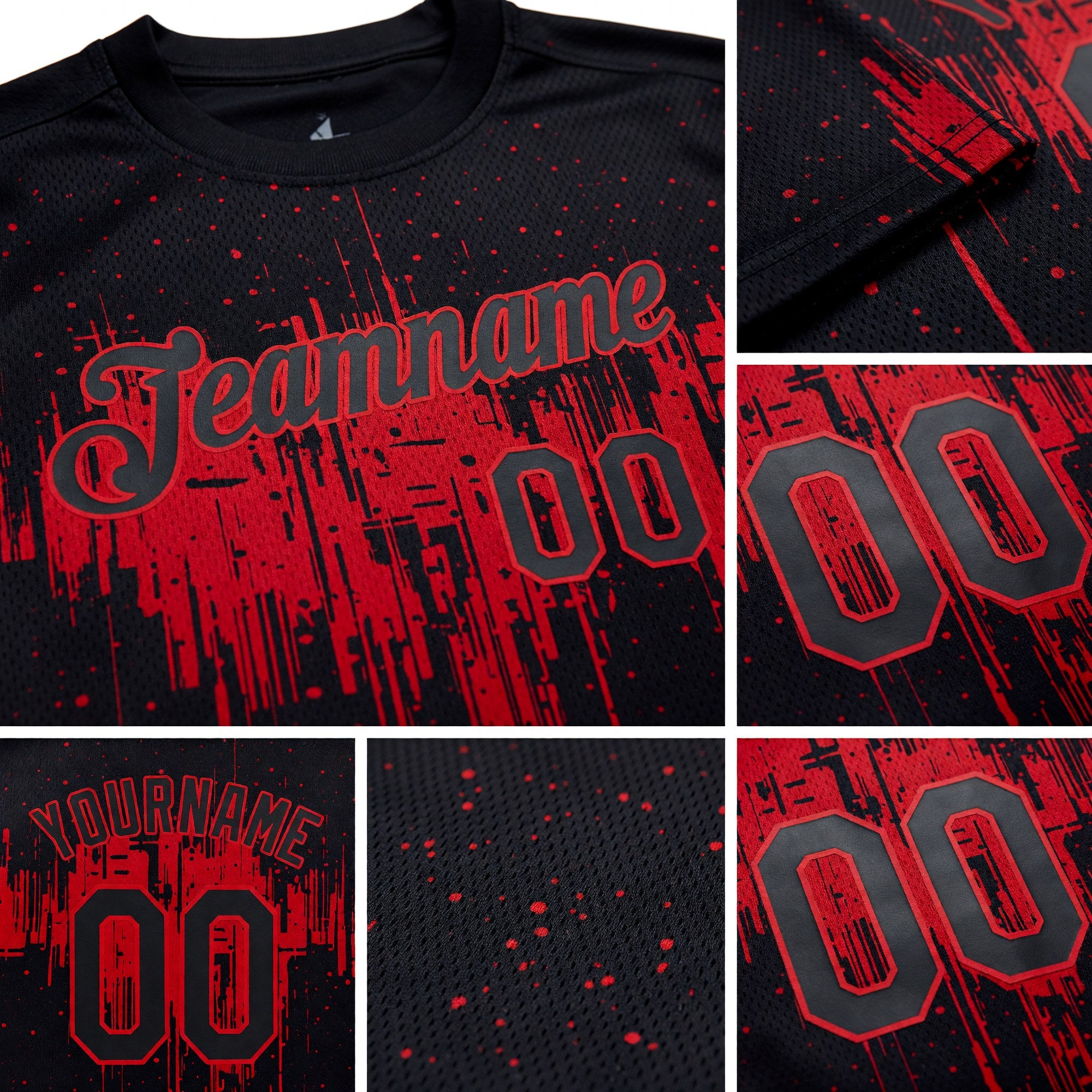 Custom Black Red 3D Pattern Design Dripping Splatter Art Performance T-Shirt detail