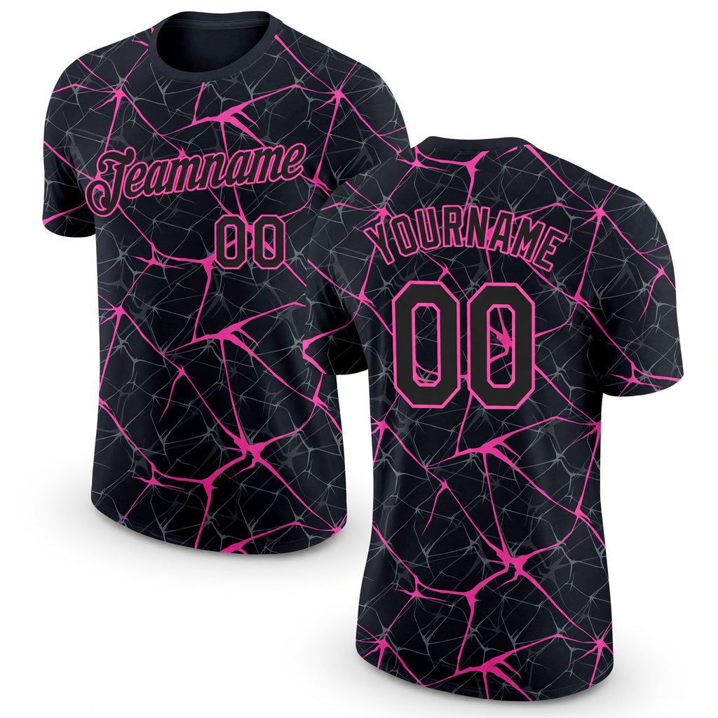 Custom Black Pink 3D Pattern Design Abstract Network Performance T-Shirt