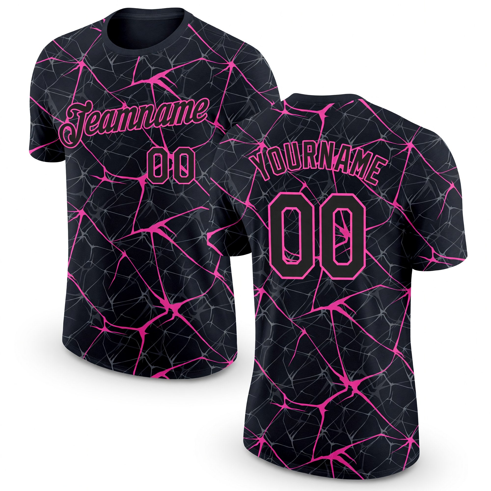 Custom Black Pink 3D Pattern Design Abstract Network Performance T-Shirt