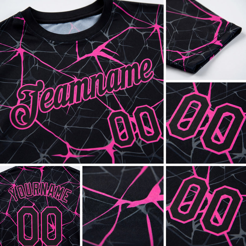 Custom Black Pink 3D Pattern Design Abstract Network Performance T-Shirt detail