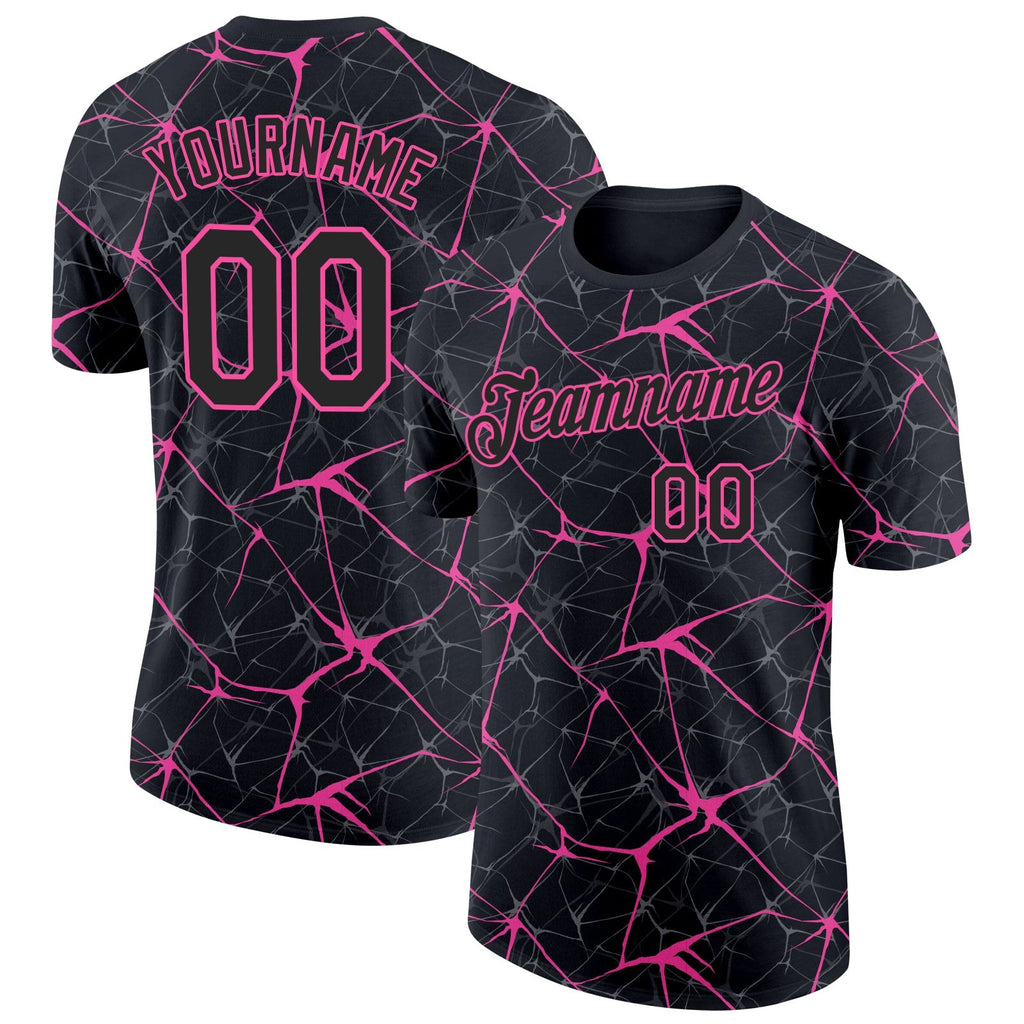Custom Black Pink 3D Pattern Design Abstract Network Performance T-Shirt photo 1