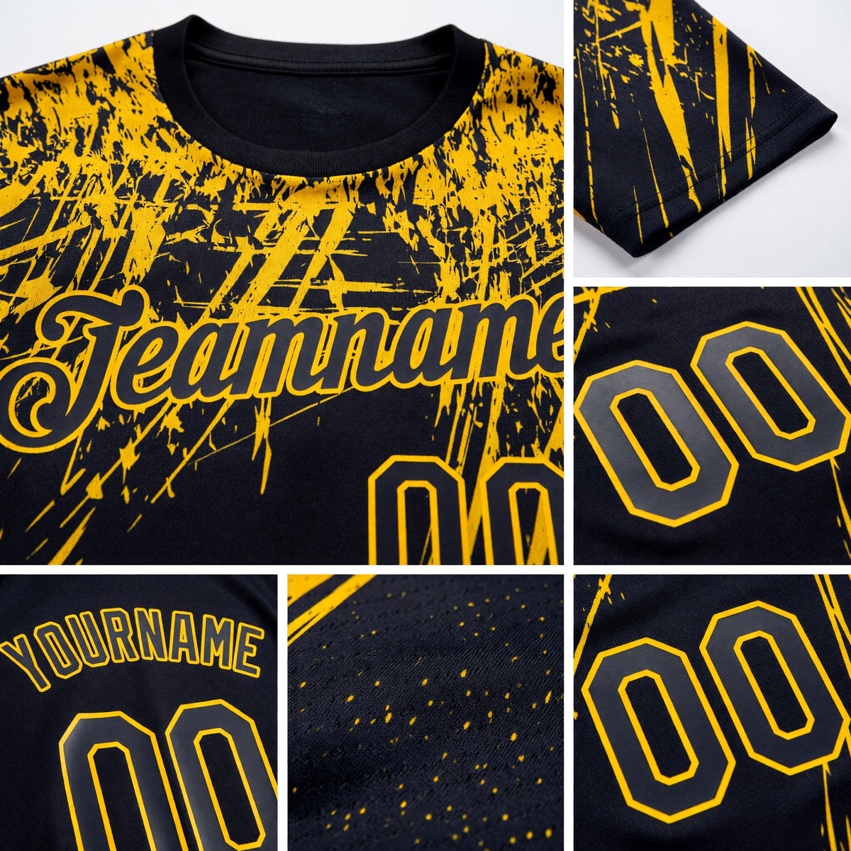 Custom Black Gold 3D Pattern Design Abstract Sharp Shape Performance T-Shirt detail