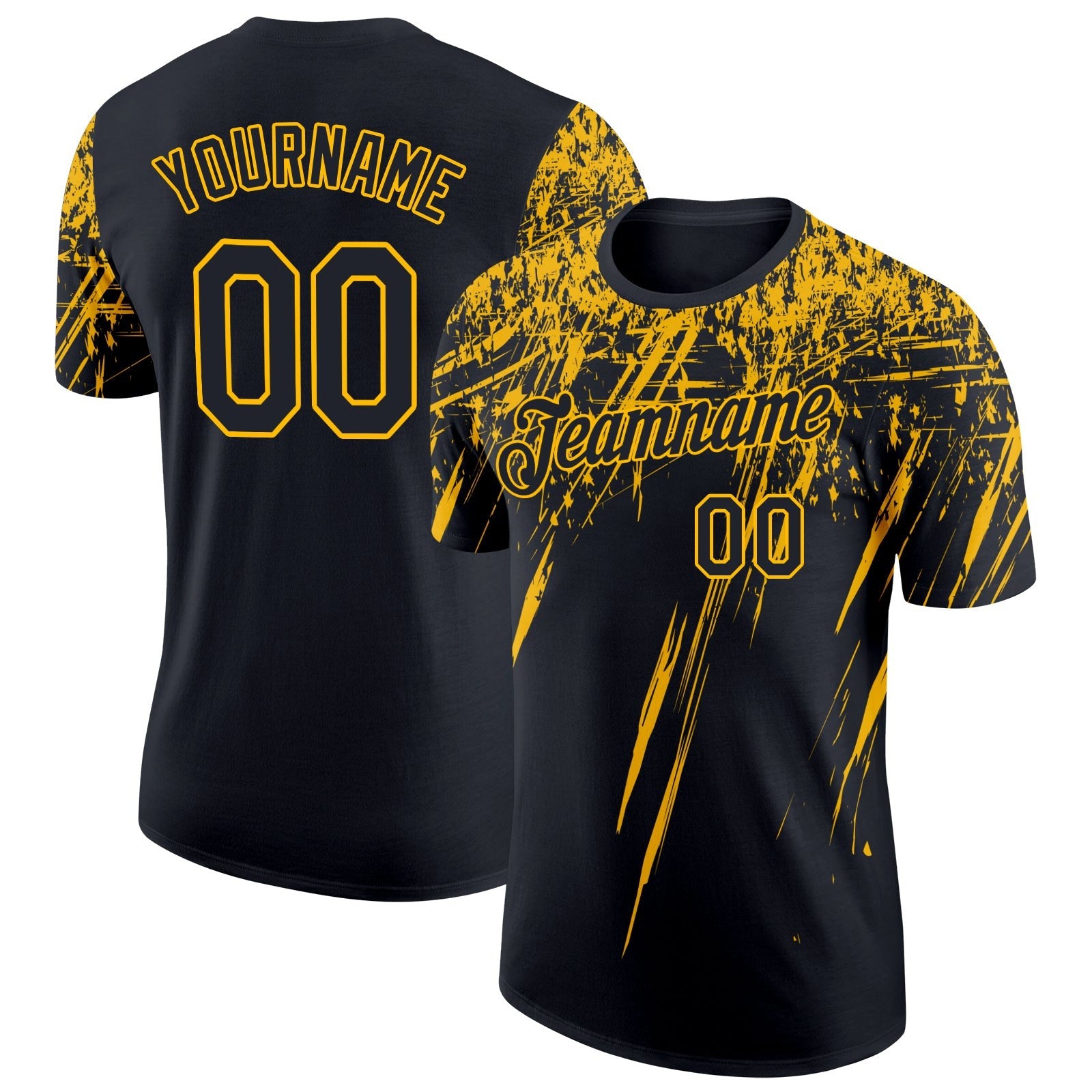 Custom Black Gold 3D Pattern Design Abstract Sharp Shape Performance T-Shirt photo 1