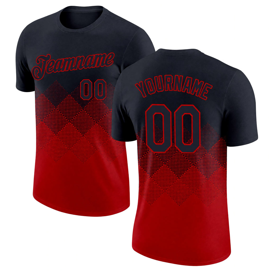 Custom Black Red 3D Pattern Design Gradient Square Shapes Performance T-Shirt