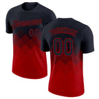Custom Black Red 3D Pattern Design Gradient Square Shapes Performance T-Shirt