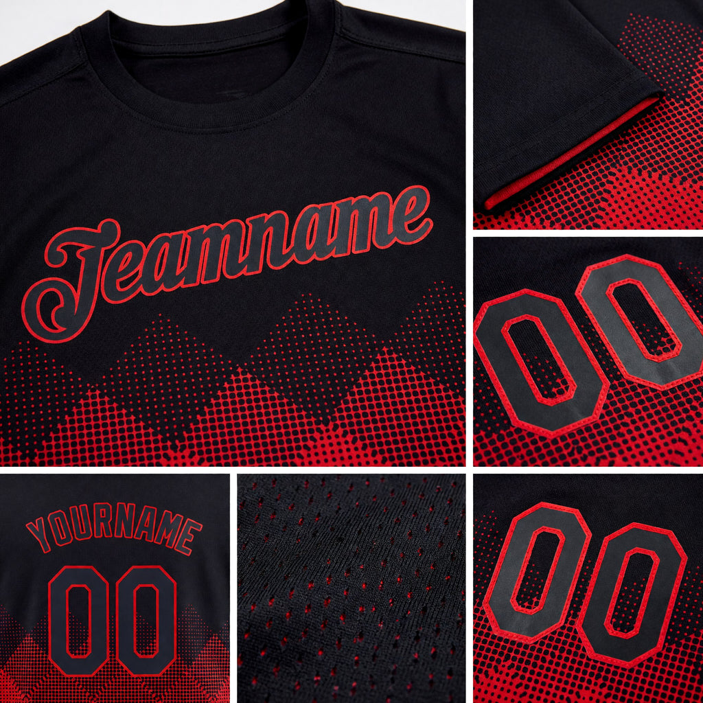 Custom Black Red 3D Pattern Design Gradient Square Shapes Performance T-Shirt detail