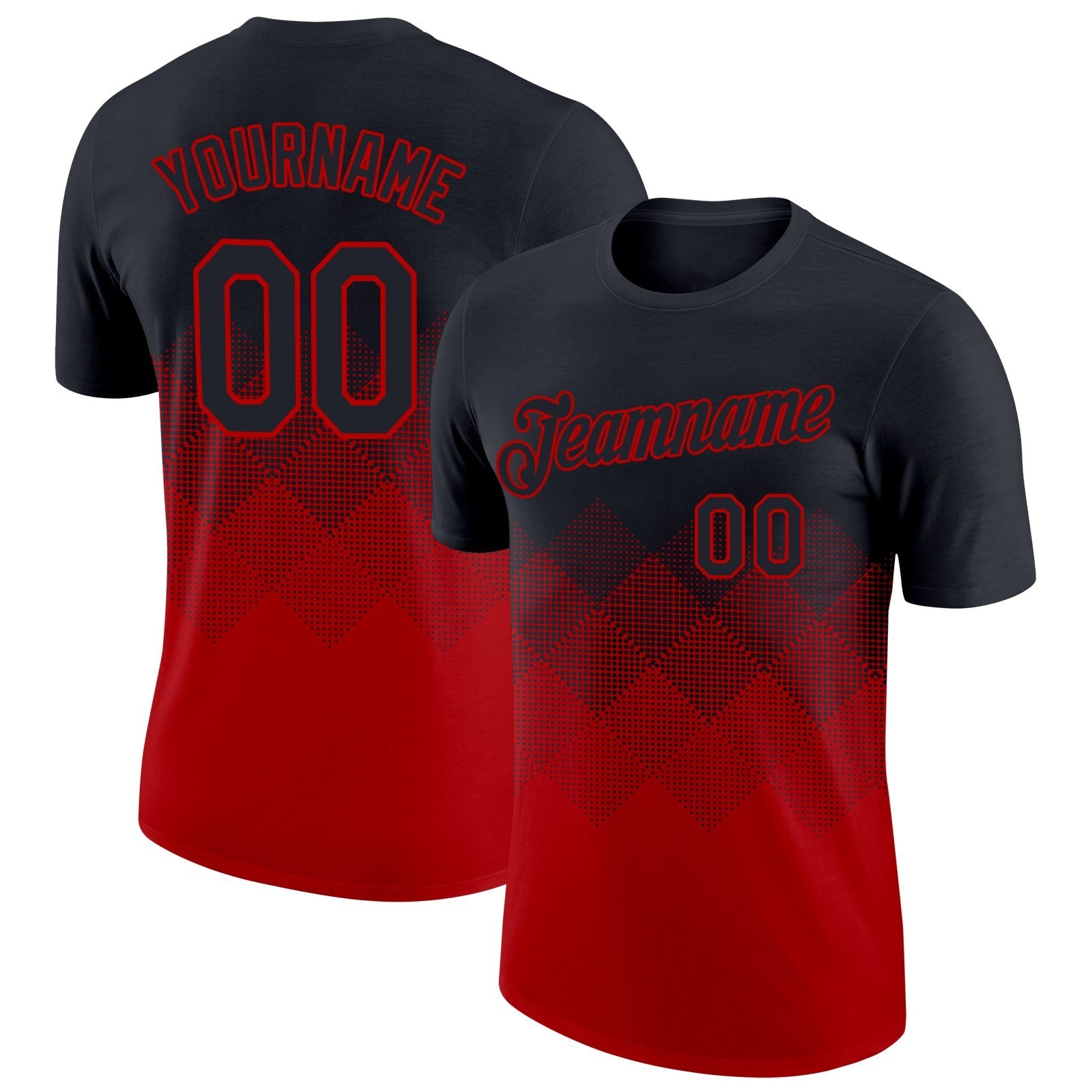 Custom Black Red 3D Pattern Design Gradient Square Shapes Performance T-Shirt photo 1