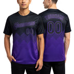 Custom Black Purple 3D Pattern Design Gradient Square Shapes Performance T-Shirt worn front and back