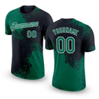 Custom Kelly Green Black-White 3D Pattern Design Abstract Brush Stroke Performance T-Shirt