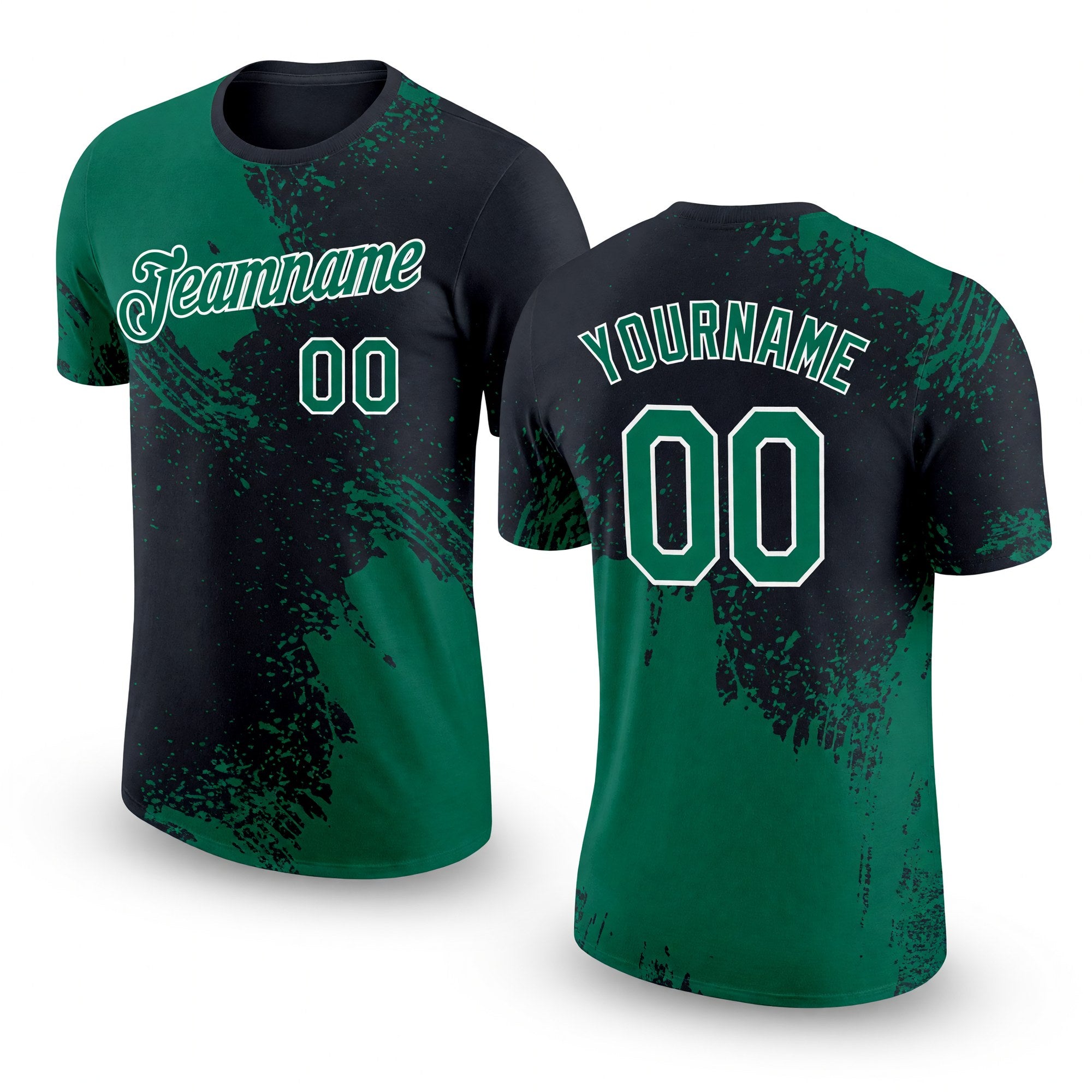 Custom Kelly Green Black-White 3D Pattern Design Abstract Brush Stroke Performance T-Shirt
