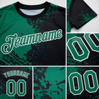Custom Kelly Green Black-White 3D Pattern Design Abstract Brush Stroke Performance T-Shirt detail